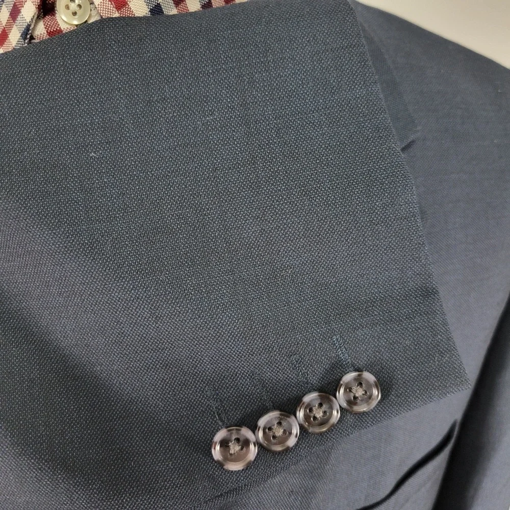 Alfani‎ Men's Sport Coat Blazer Two Button Navy Blue Wool Polyester Size 46L